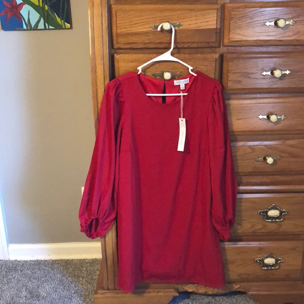 Red dress. Long sleeve. With tag.
